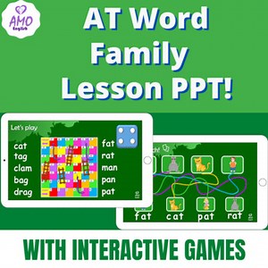 Digital AT Word Families, Short Vowel CVC no prep Lesson PPT, Distance Learning