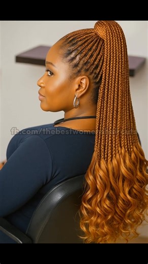 Long golden box braids tied into a sleek high ponytail, blending straight precision with soft wavy ends for a radiant finish. #ponytail | The best women's haircuts.