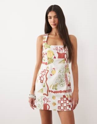 ASOS DESIGN square neck bodycon mini sundress in mixed strawberry print | ASOS