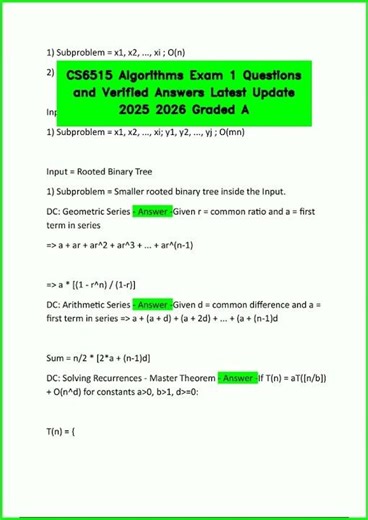 CS6515 Algorithms Exam 1 Questions and Verified Answers Latest Update 2025 2026 Graded A video