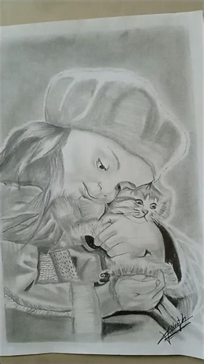 girl and cat hug drawing ☺️