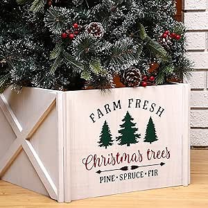 Spiareal Christmas Tree Collar Box Wooden Large Rustic Tree Stand Cover Christmas Tree Base Collar for Xmas Decor(White, 16.5 x 16.5 x 11.4 Inch)