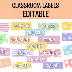 Classroom Labels, Pastel Student Name Tags, Student Name Tags, Editabel Labels