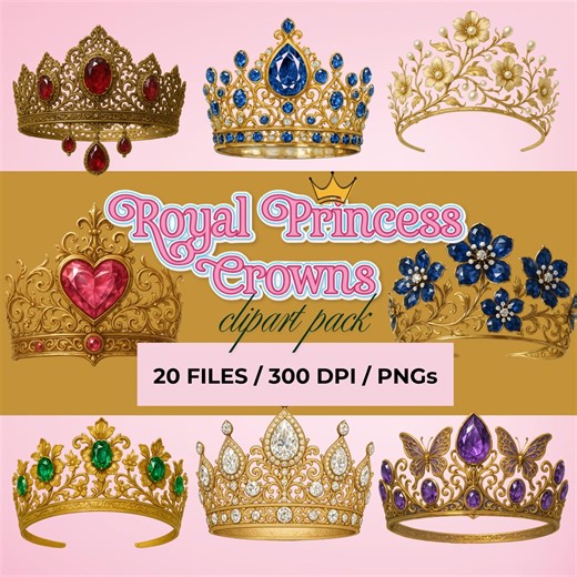 Royal Princess Crowns Clipart | Watercolor Princess Tiaras PNG | Digital Download - Etsy