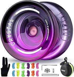 MAGICYOYO K2 Crystal Professional Responsive Yoyo for Kids Beginners Extra Unresponsive Yo-yo Bearing Pro Plastic Trick Yoyo for Adults+12 Yo-yo Stings+Bearing Removal Tool+Storage Bag-Black Purple