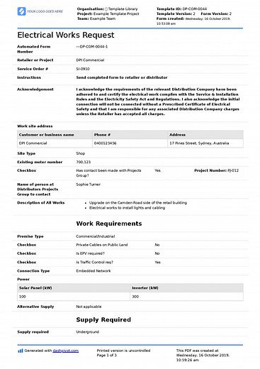 Electrical Works Request form (Free and editable template)