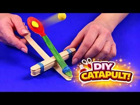 DIY Wooden Catapult 🪵 Easy Popsicle Stick Launcher #diy #craft #craftyfun #kids