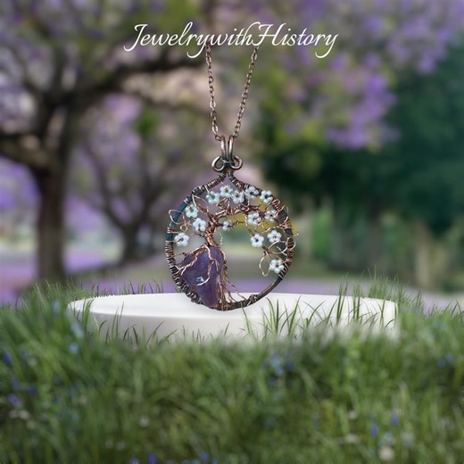 Wire Wrapped Copper Tree of Life Pendant: Amethyst Sakura, 7th Anniversary - Etsy
