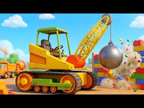 Wrecking Ball Crane vs Giant Toy Block Tower! 🏗️ Construction Vehicles for Kids & Toddlers #cartoon 
