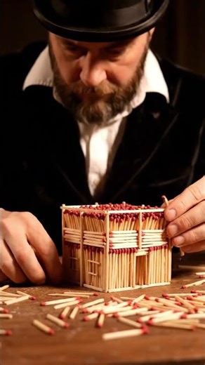 building house with matches stick