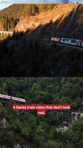 🚆 Swiss trains are not only known for their punctuality but also for the breathtaking scenery they pass through. ⛰️ 📹 Between majestic mountains and crystal-clear lakes, discover four spectacular Swiss railway lines! Have you ever traveled by train in Switzerland? ✨ | About Switzerland