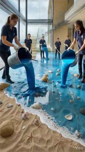 She Poured Sand… The Result Looks Like REAL Ocean Water 😳🌊 #newlook #viral #interiordesign #asmr