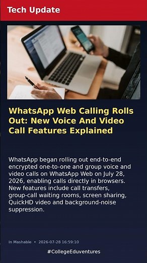 WhatsApp Web Calling Rolls Out: New Voice And Video Call Features Explained | Tech Update #Shorts
