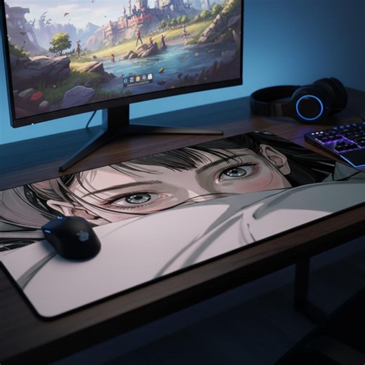 Wide-eyed Anime Girl Desk Mat | Japanese Inspired Mouse Pad, Gaming Setup Accessory - Etsy