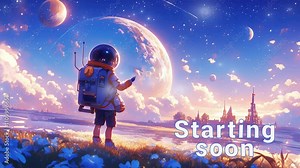 Explore a whimsical universe with an imaginative stream starting soon starting soon stream overlay seamless loop Vtuber streamer asset twitch zoom OBS screen animated wallpaper virtual background