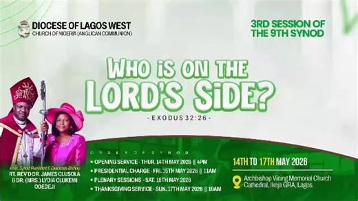 Welcome to Day 2 of the 3rd Session of the 9th Synod of the Diocese of Lagos West 🙏🏽✨ Today, we continue in worship and fellowship, as we eagerly look forward to the Presidential Charge by the President of the Synod and Diocesan, The Rt. Revd. Dr. James Olusola Odedeji. May today’s proceedings be spirit-led, impactful, and fruitful for the growth of the Church and the glory of God. @dlwyouth #Synod2026 #Day2 #9thSynod #PresidentialCharge #DioceseOfLagosWest