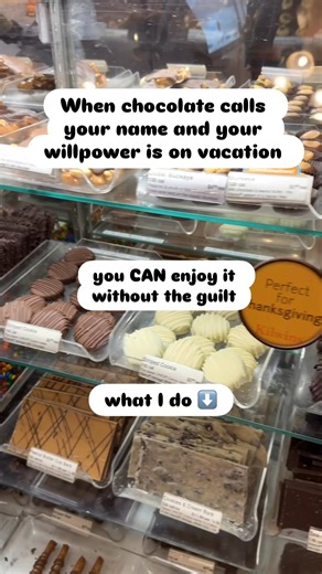 Chocolate cravings? Totally normal. Especially when it’s rich, melty, and basically glowing from the display case. Here’s how I handle treats like this without derailing progress: * Savor the first bite. Really taste it. No rush. * Portion mindfully. One or two small pieces can satisfy the craving — no need for the whole tray. I’ve found that usually these 2 bites satisfy the craving I had. * Pair it wisely. A bit of protein or fiber beforehand keeps blood sugar steady and cravings from spiralin