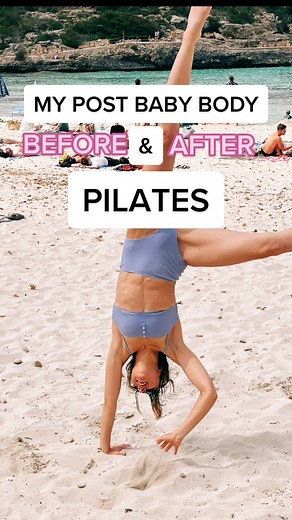 BEFORE AND AFTER PILATES - my post natal journey back to feeling strong before. I rested post baby and did breathing exercises for the first 6 weeks. I then started to do gentle #pilates from 6 weeks. I built up slowly and 8 weeks later took that cartwheel shot on the beach. Pilates dedication really can get results. PLEASE NOTE… whilst i do feel better it is not all plain sailing. I am still working closely with a physio as i have a significant diastasis and a hernia which i might have to have 