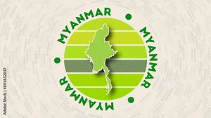 Myanmar logo intro. Badge with the circular name and map of country. Cool Myanmar round logo animation.