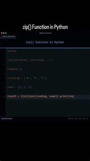 zip() function in python ( Python Learning) #python #tech #ai #coding #aiwithibrar