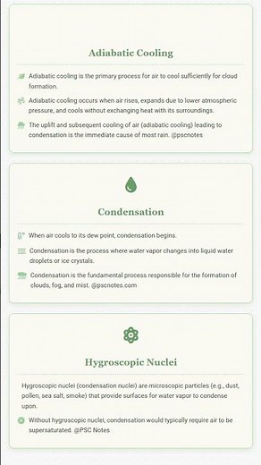 Cloud formation processes: Condensation, hygroscopic nuclei, adiabatic cooling