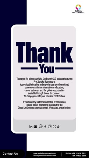 Thank you for joining our “𝑺𝒕𝒖𝒅𝒚 𝑨𝒃𝒓𝒐𝒂𝒅 𝒘𝒊𝒕𝒉 𝑮𝑼𝑪?” podcast! We hope this conversation gave you valuable clarity and guidance on pursuing an international education. Here’s a quick recap of what we covered: ✅ The key benefits of studying abroad ✅ How to choose the right country, university, and program ✅ Exploring global career pathways and opportunities ✅ Practical insights to confidently plan your study abroad journey For personalized guidance, expert advice, or application su