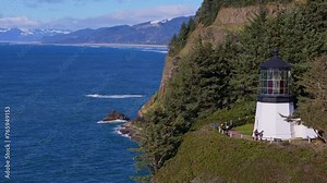 Cape Meares Lighthouse Three Arch Rocks Oceanside Oregon Coast Drone Video 17