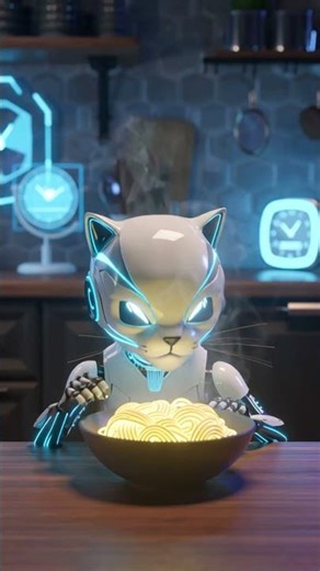 “Robotic Cat Tries Noodles for the First Time 🍜✨ | Heartwarming Futuristic Short”