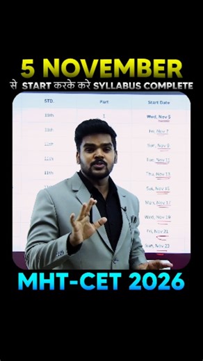 Giri Tutorials on Instagram: "Starting MHT CET 2026 prep from 05 November? 🔥 Bas ab consistency hi game-changer hai! Daily targets + smart strategy = Syllabus DONE ✅ Aaj se shuru kar, kal top kar! 🚀📚 Let’s complete the entire MHT CET 2026 syllabus step-by-step. Are you ready? 💪✨ #mhtcet2026 #mhtcetprep #mhtcetexam #mhtcettips #mhtcetmotivation #mhtcetstrategy #engineeringaspirants #neetandcet #studyreels #studytipsdaily #studygoals2026 #indiastudents #studywithme #examreels #reelstudy #mahar