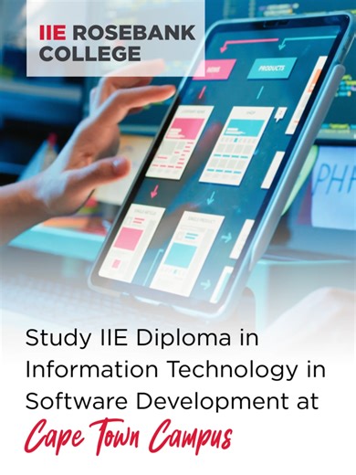 2026 Registrations Are Still Open | Take the next step toward a rewarding career in tech with the IIE Diploma in Information Technology in Software Development at IIE Rosebank College, Cape Town Campus. Passionate about coding and building innovative digital solutions? This IIE qualification offers hands-on development experience, strong programming foundations, and the practical skills you need to confidently launch your career in software development. Apply and Register today by visiting our C