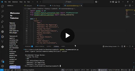 #python #ai #recommendation | Meghana Reddy Tenali