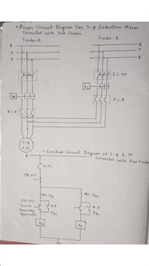 3 phase induction motor getting supply from selected feeder power and control circuit diagram #bteup
