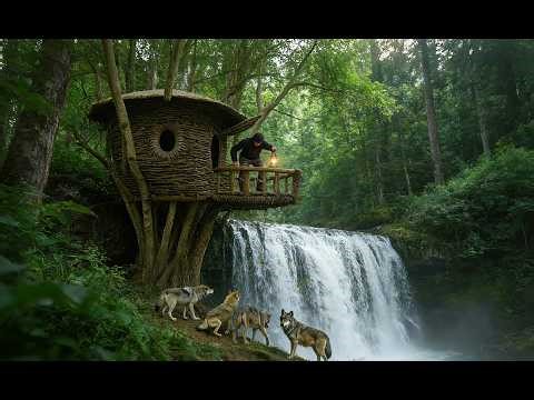 7 Days Building a Vine Tree House Wilderness Survival Shelter