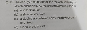 Q.11 The energy dissipation at the toe of a spillway is affecte... | Filo