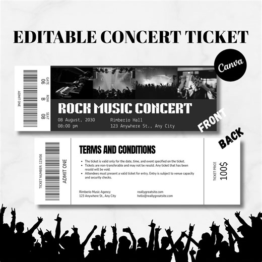 Editable Concert Ticket Template, DIY Event Ticket, Surprise Gift Custom Concert Ticket, Printable Concert Tickets Gift Idea, Canva Template - Etsy