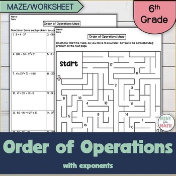 Order of Operations Maze and Worksheet Activity 6th Grade