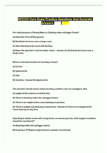 NCCCO Core Exam Practice Questions And Accurate Answers 556 new video