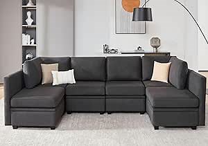 Modular Sectional Sofa with Storage, U Shaped Sectional Couch for Living Room, Convertible Modular Sofa Couch with Ottomans, High Supportive & Soft Sponge, 6 Seat, Darkgrey