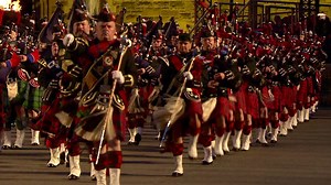 The spectacular sight and sound of the massed pipes and drums
