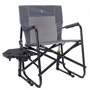 GCI Outdoor Freestyle Rocker with Side Table Foldable Rocking Camp Chair, Heathered Pewter