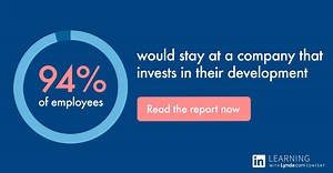 94% of employees say that they would stay at a company longer if it invested in their career development. Learn more in LinkedIn's 2018 Workplace Learning Report. https://lnkd.in/eFXqe49 | LinkedIn Learning | 44 comments