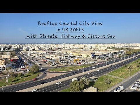 Rooftop Coastal City View with Streets, Highway & Distant Sea (4K 60fps) | Amazing details