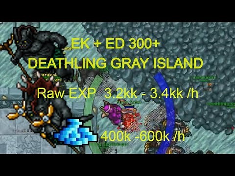 Tibia hunt duo EK e ED - Deathling Gray island (lvl 300+) EXP 7.5kk 225% (RAW 3.4kk/h ) 600k Profit