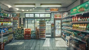 Animation charming Corner Store Filled with Sunlight generated with ai