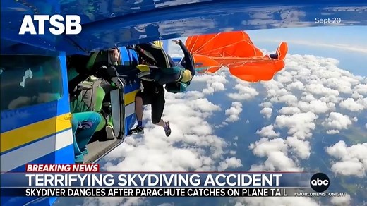 2.1M views · 21K reactions | Heart-pounding video 15,000 feet in the air shows the moment a skydiver’s parachute accidentally deployed too early – leaving him suddenly tangled and dangling from the plane’s tail, while sending another skydiver into a free fall. Will Reeve has more. https://abcnews.go.com/ | ABC World News Tonight with David Muir | Facebook