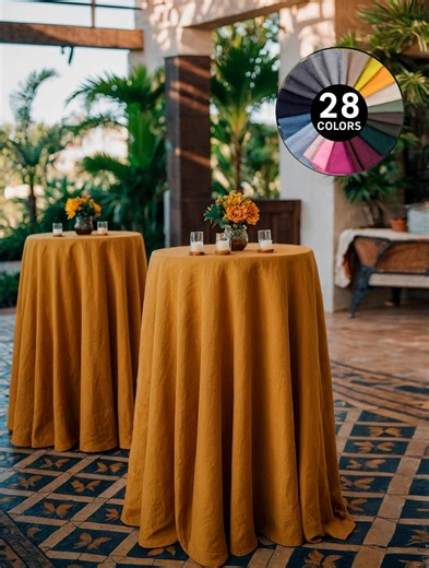 Mustard Linen Blend Farmhouse Tablecloth: Rustic Cocktail Table Cloth - Etsy