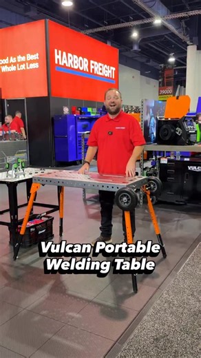 Harbor Freight on Instagram: "Check out the NEW Vulcan Portable Welding Table. Yes, portable! It features a large 43” x 20” surface and supports up to 1000 lbs. of working load. Hitting stores next year! #SEMA #HarborFreight #Welding"