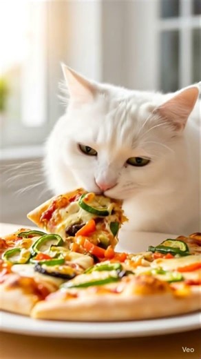 When a White Cat Loves Pizza More Than You 😂