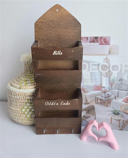 Vintage Wooden Mail Organizer Key Hook Wall Hanging . - Etsy