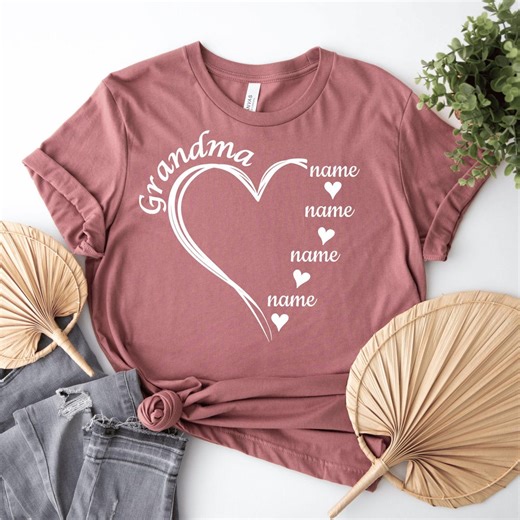 Custom Grandma Heart Shirt With Grandkids Names, Personalized Nana Tee, Aesthetic Mother's Day Gift - Etsy